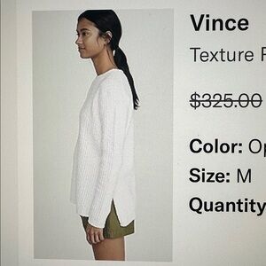 Vince Texture Rib Tunic Cotton Blend Sweater White Lightweight Size Medium